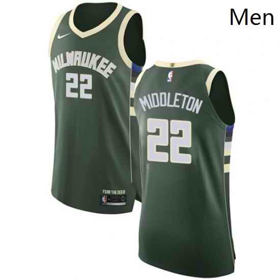 Mens Nike Milwaukee Bucks 22 Khris Middleton Authentic Green Road NBA Jersey Icon Edition